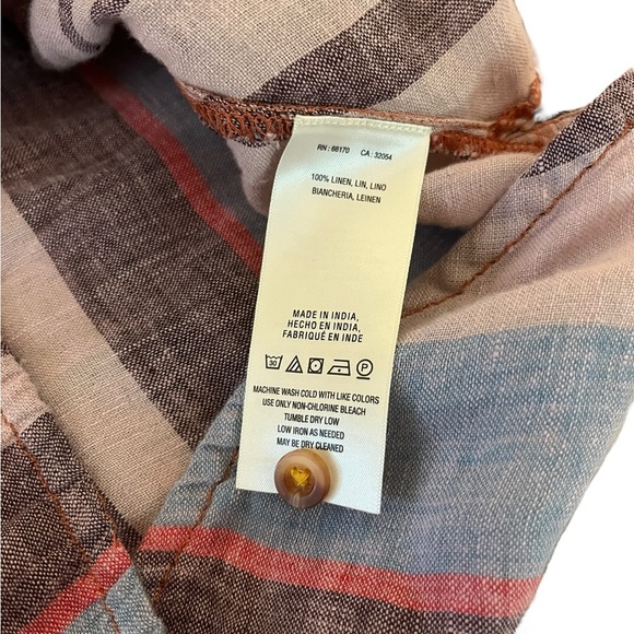 Anthropologie Maeve Linen Striped Tie Front Sleeveless Shirt Sz 2 - Picture 7 of 7